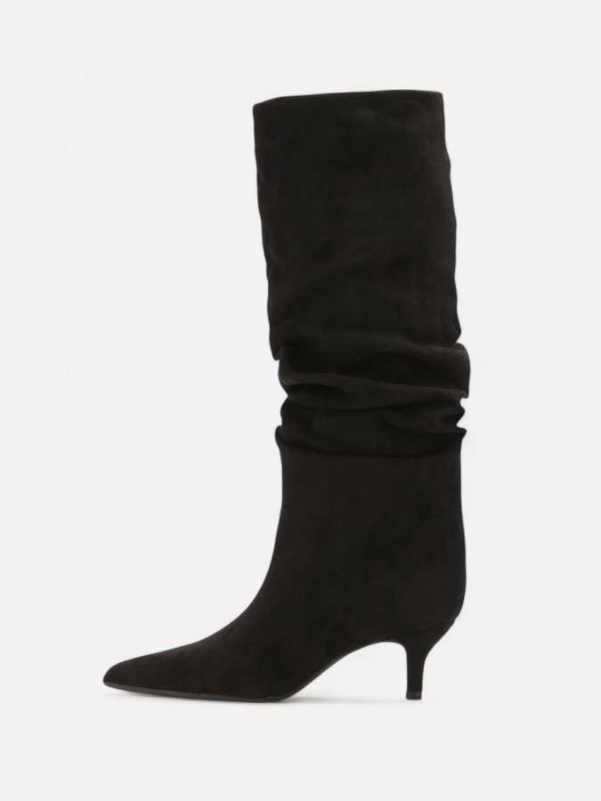 Bottes hautes slouchy kitten heel noires