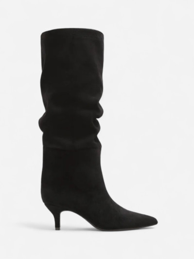 Bottes hautes slouchy kitten heel noires