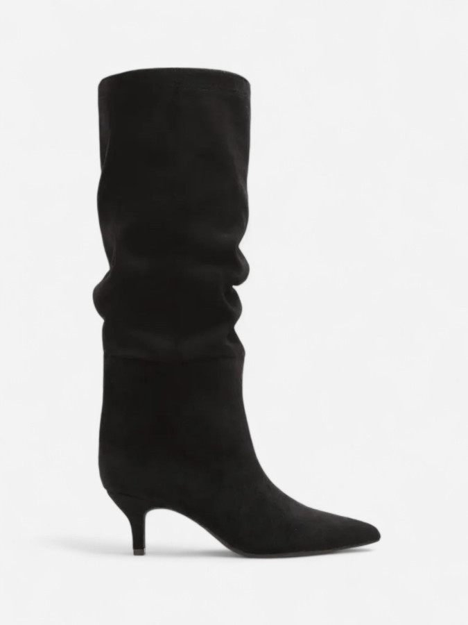 Bottes hautes slouchy kitten heel noires