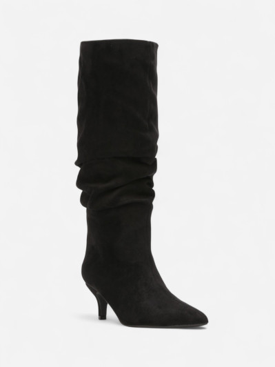 Bottes hautes slouchy kitten heel noires