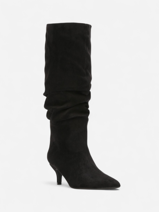 Bottes hautes slouchy kitten heel noires