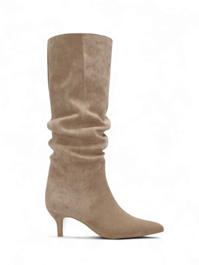 Bottes hautes slouchy kitten heel couleur taupe