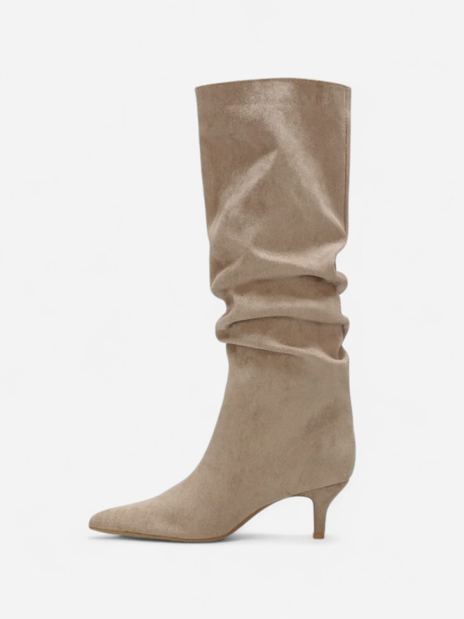 Bottes hautes slouchy kitten heel couleur taupe