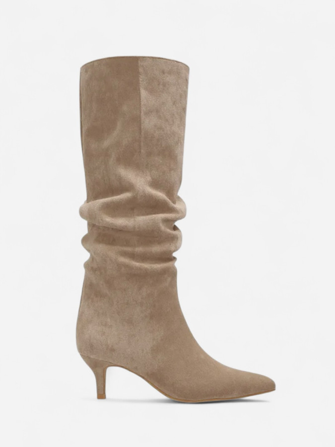Bottes hautes slouchy kitten heel couleur taupe