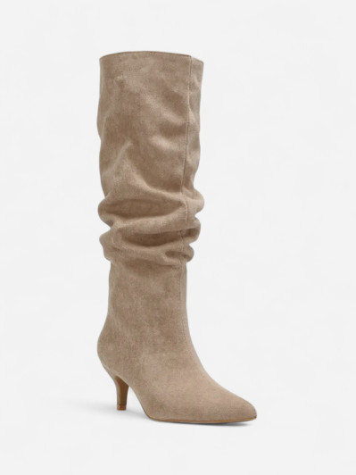 Bottes hautes slouchy kitten heel couleur taupe