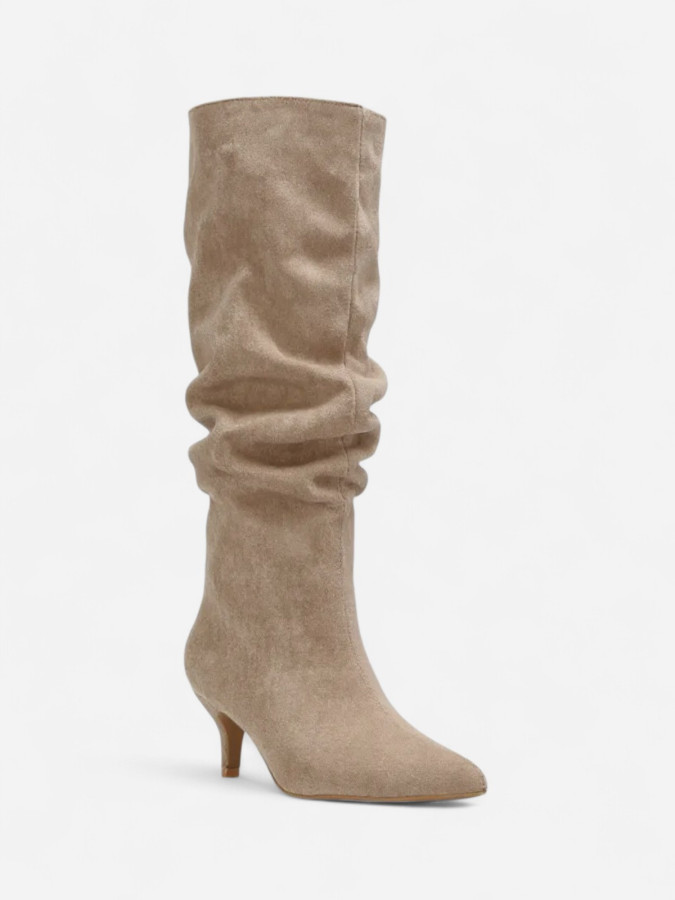 Bottes hautes slouchy kitten heel couleur taupe