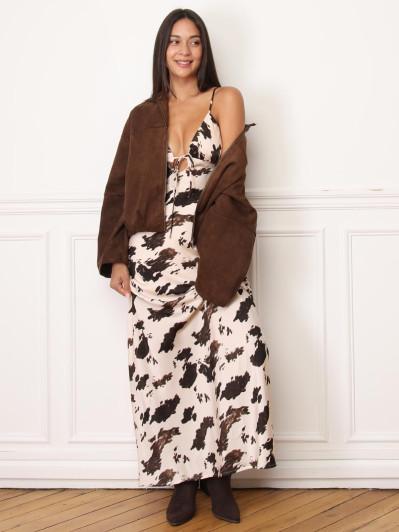 Robe satinée à imprimé animal