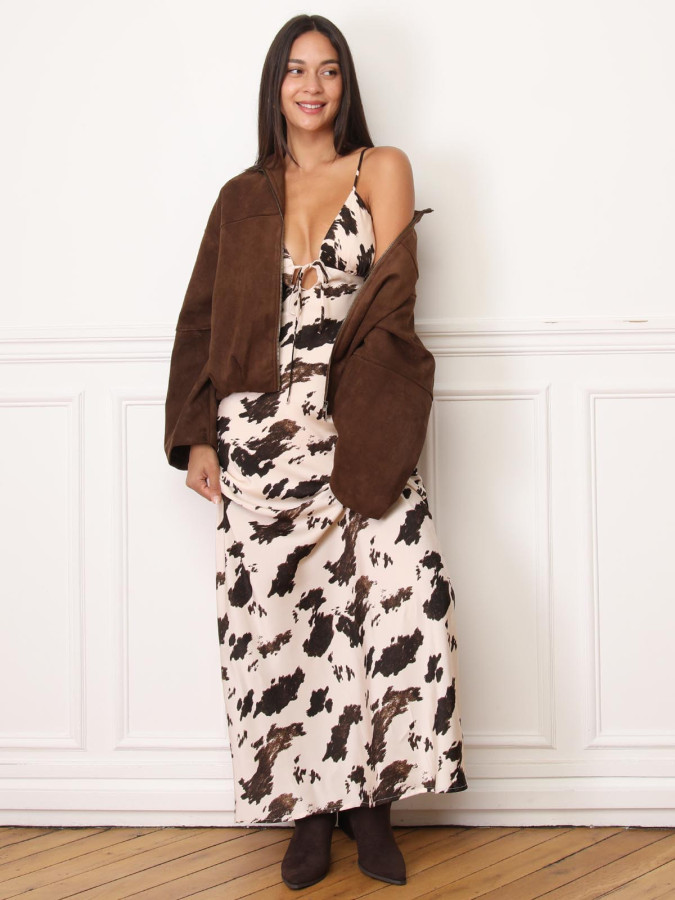 Robe satinée à imprimé animal