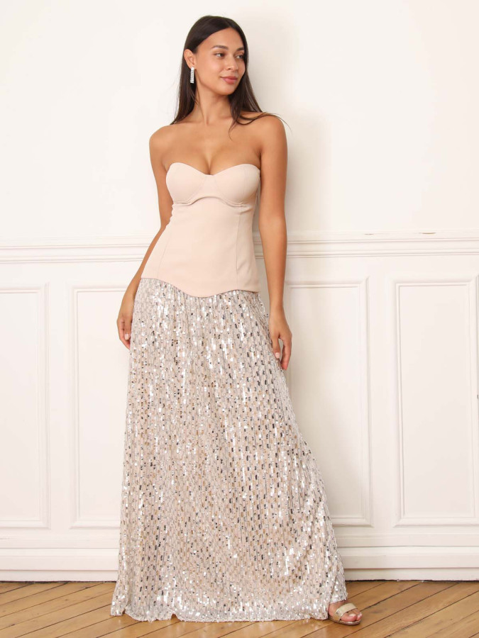 Robe bustier avec jupon en sequins