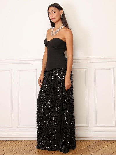 Robe bustier avec jupon en sequins