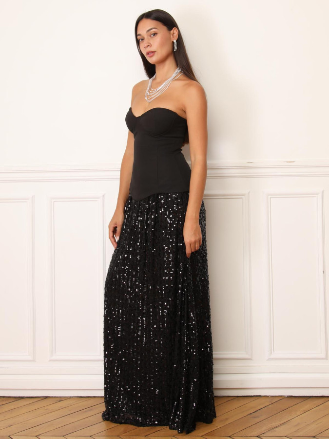 Robe bustier avec jupon en sequins