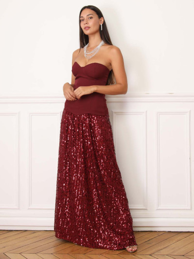 Robe bustier avec jupon en sequins