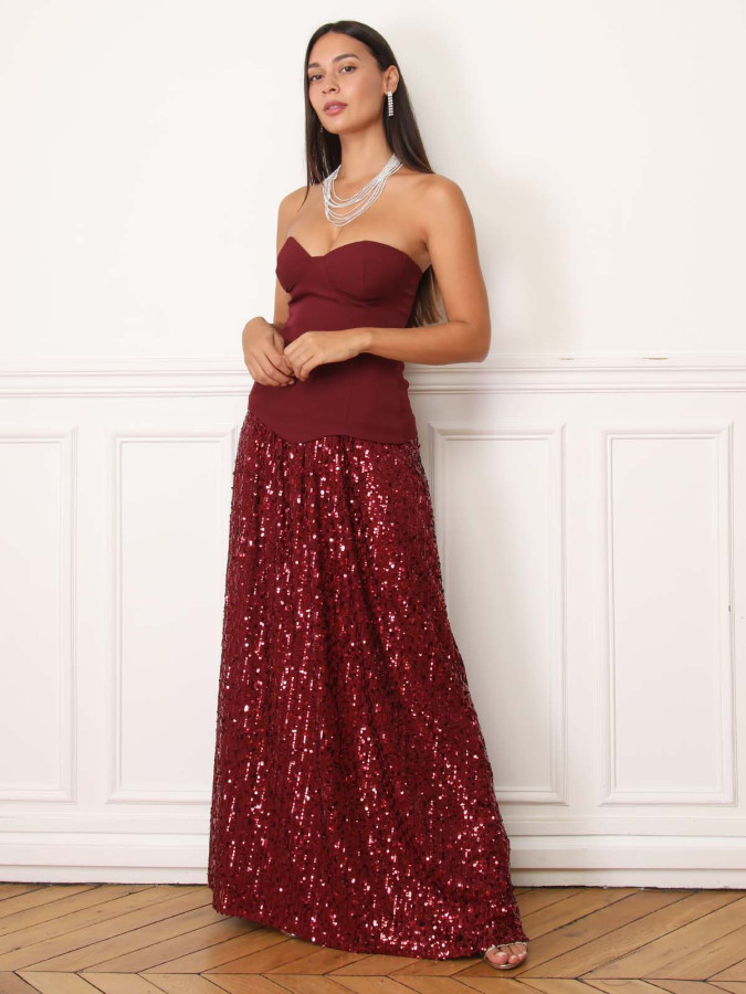 Robe bustier avec jupon en sequins