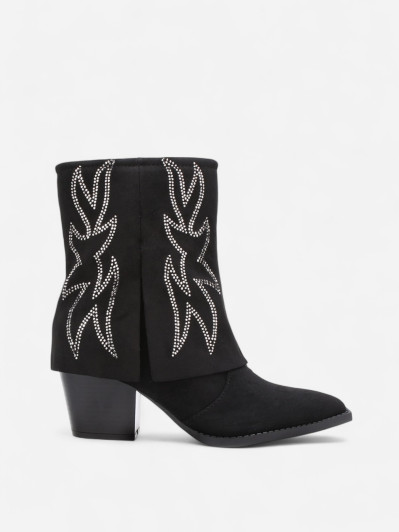 Bottines santiags à revers strass