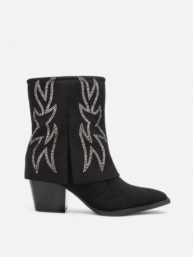 Bottines santiags à revers strass