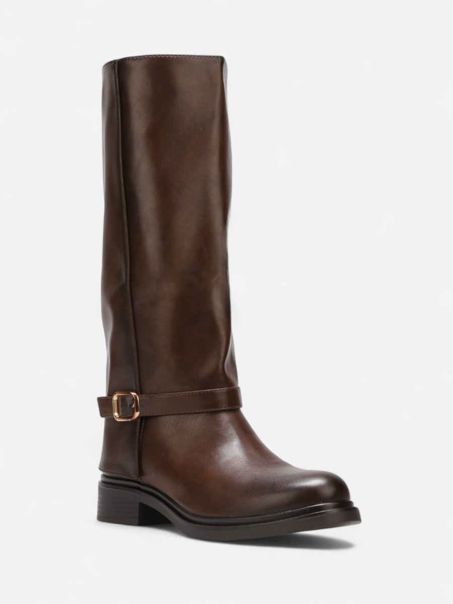 Bottes Cavalières En Cuir BRAKO Marron Avec Clous Décoratifs - Pointure 37/38 - Occasion En Bon état