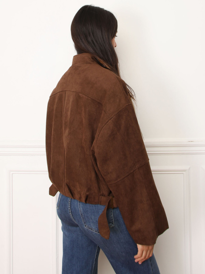 Veste en suédine à col montant