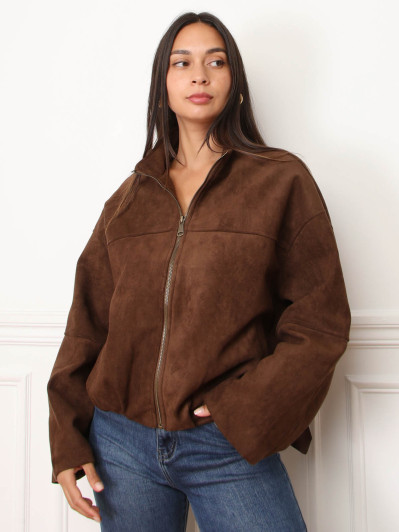 Veste en suédine à col montant