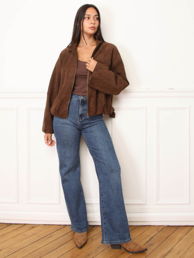 Veste en suédine à col montant