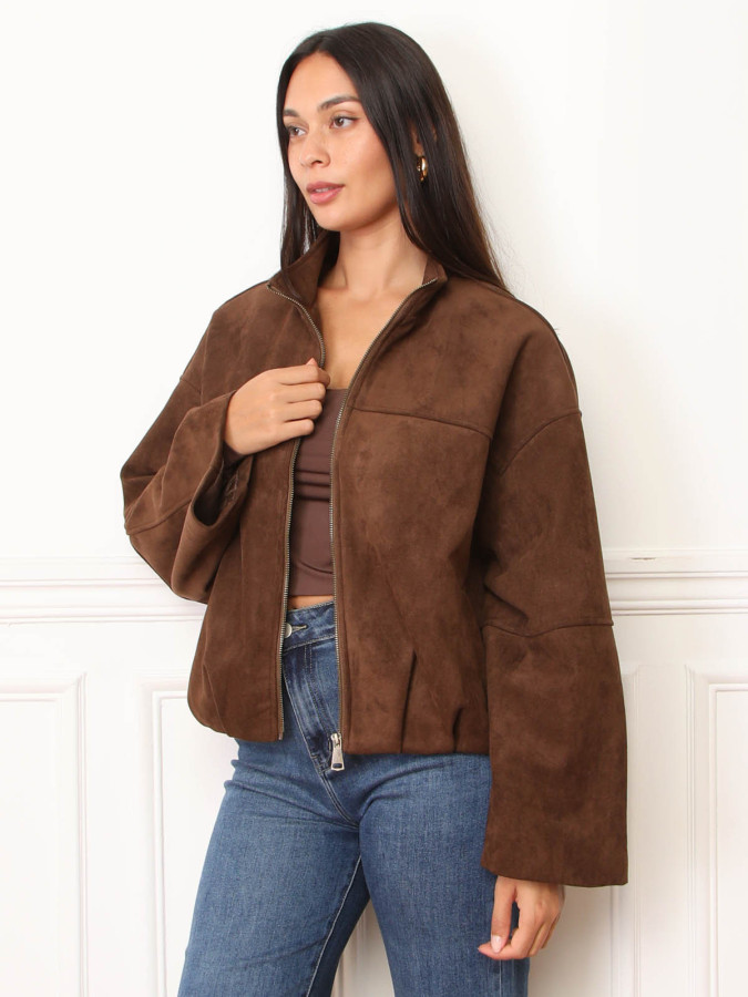 Veste en suédine à col montant