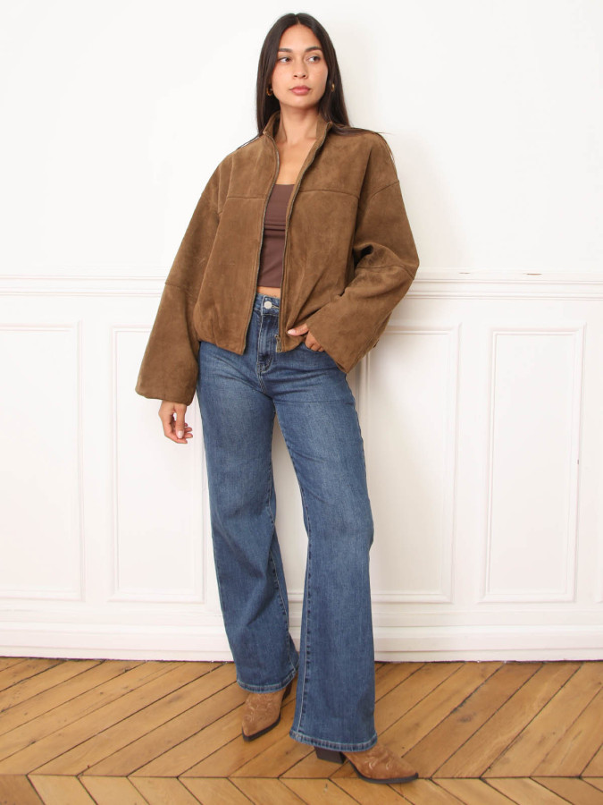 Veste en suédine à col montant