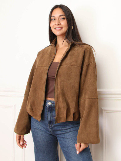 Veste en suédine à col montant