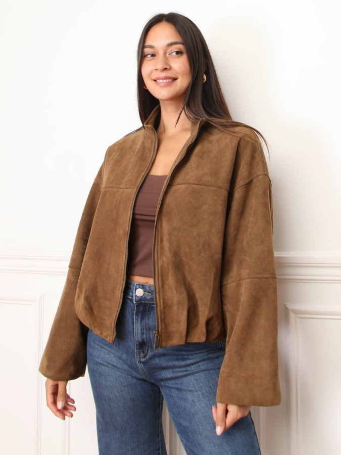 Veste en suédine à col montant