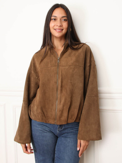 Veste en suédine à col montant