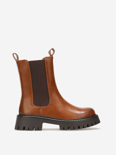 Bottines Chelsea hautes camel à double languette