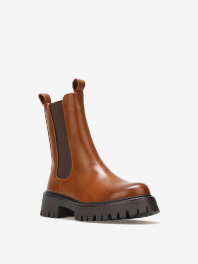 Bottines Chelsea hautes camel à double languette