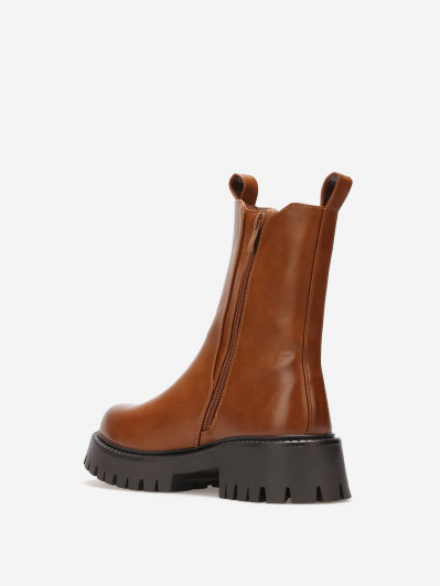 Bottines Chelsea hautes camel à double languette