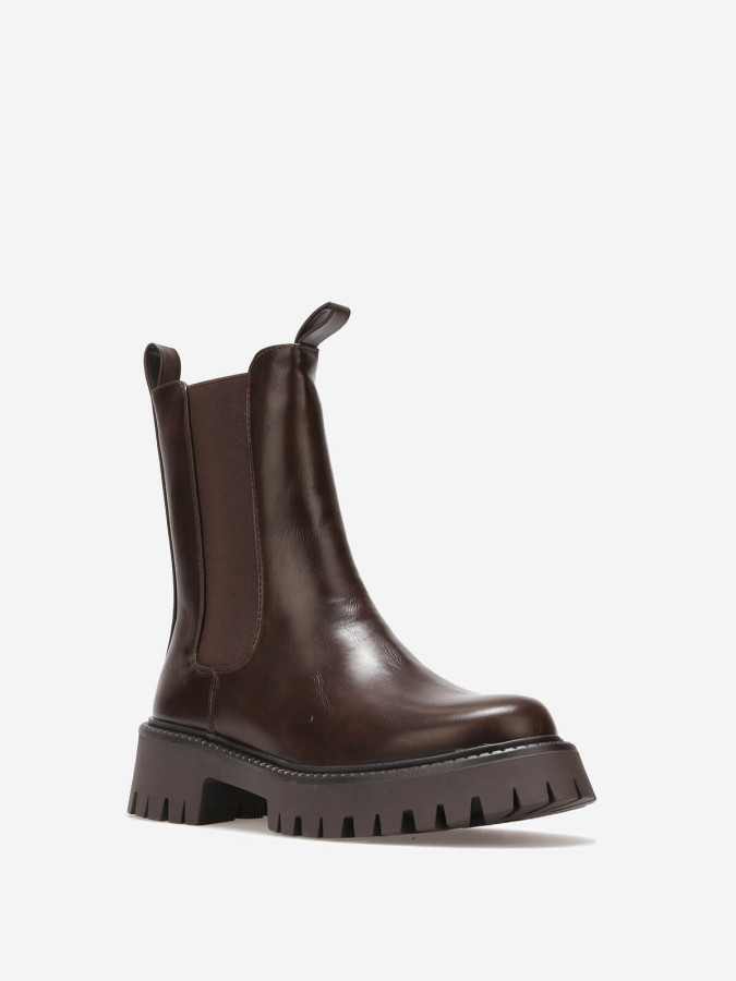Bottines Chelsea chunky marron en cuir – Élégance et confort