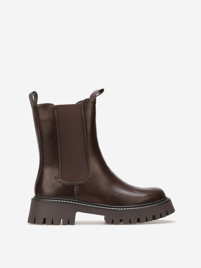 Bottines Chelsea chunky marron en cuir – Élégance et confort