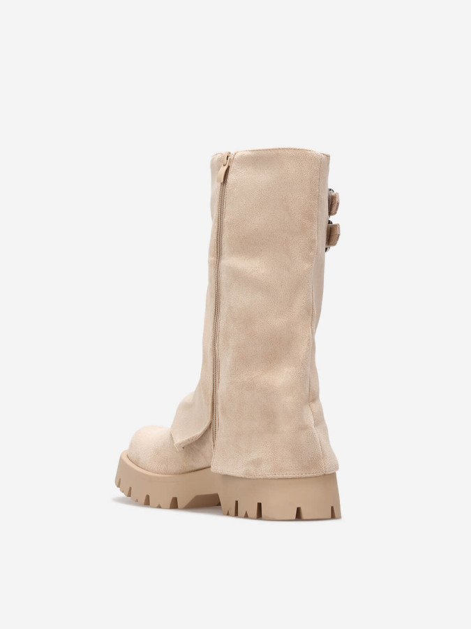 Bottes mi-mollet à revers avec zip et boucles