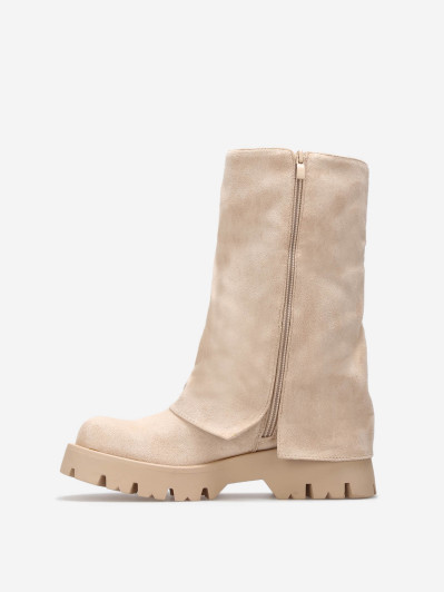 Bottes mi-mollet à revers avec zip et boucles