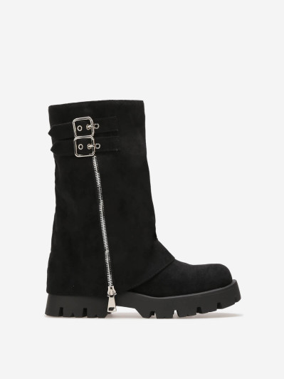 Bottes mi-mollet à revers avec zip et boucles