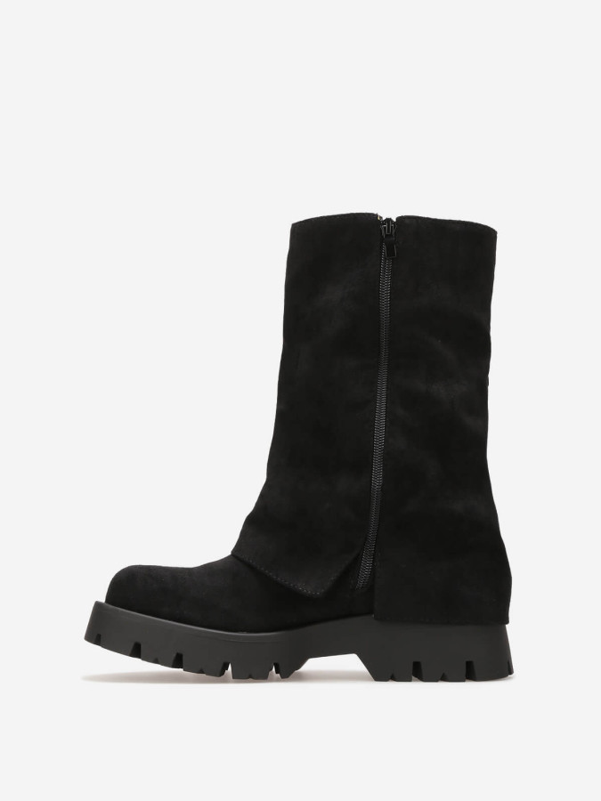 Bottes mi-mollet à revers avec zip et boucles