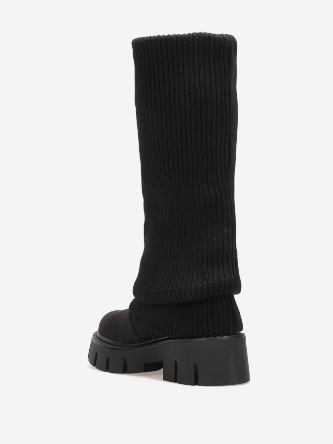 Bottes en maille cotelée noire et plateforme chunky