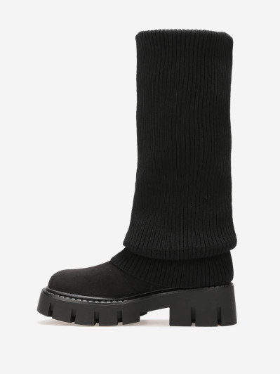 Bottes en maille cotelée noire et plateforme chunky