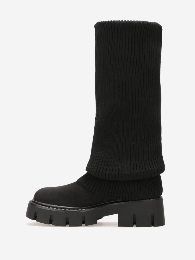 Bottes en maille cotelée noire et plateforme chunky