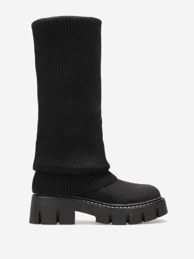 Bottes en maille cotelée noire et plateforme chunky