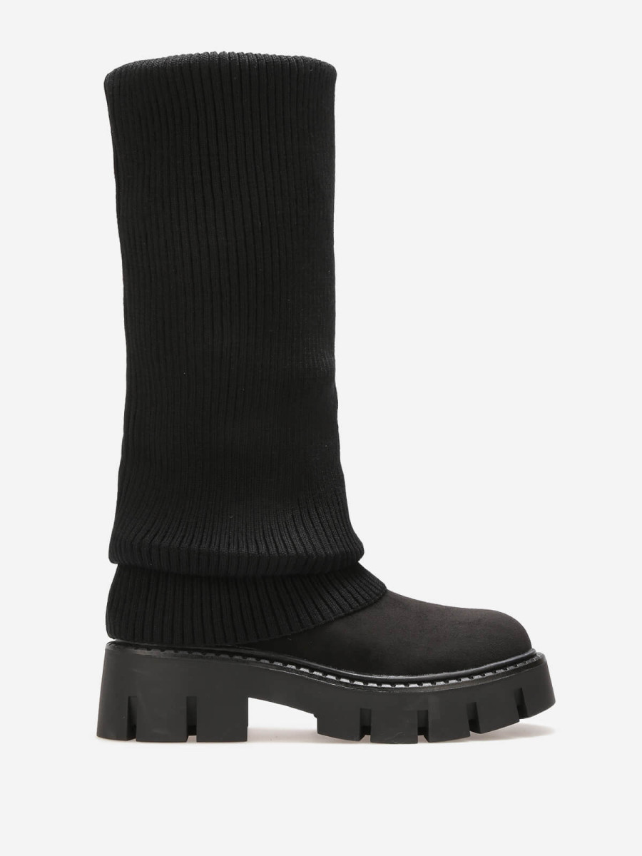 Bottes en maille cotelée noire et plateforme chunky