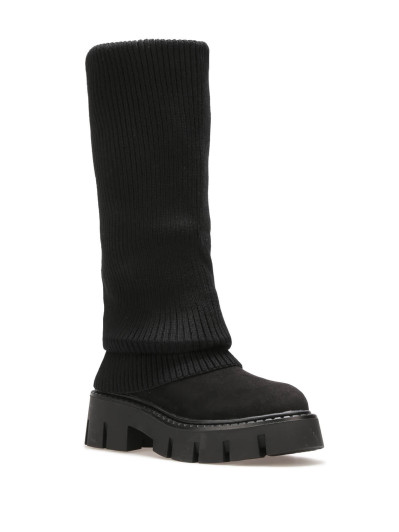 Bottes en maille cotelée noire et plateforme chunky