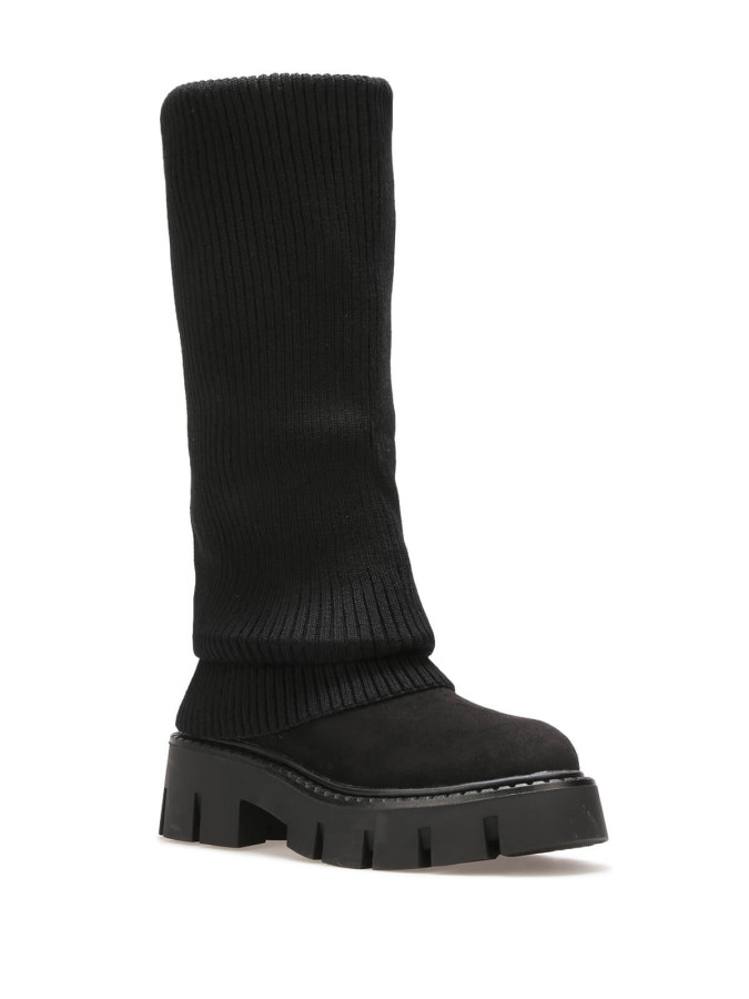 Bottes en maille cotelée noire et plateforme chunky