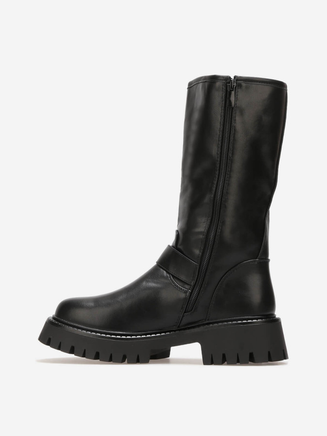 Bottes cavalières mi-hautes avec zip et boucles