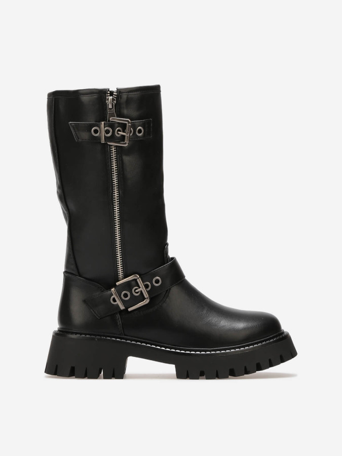 Bottes cavalières mi-hautes avec zip et boucles