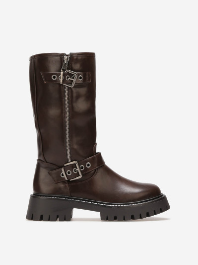Bottes cavalières mi-hautes avec zip et boucles