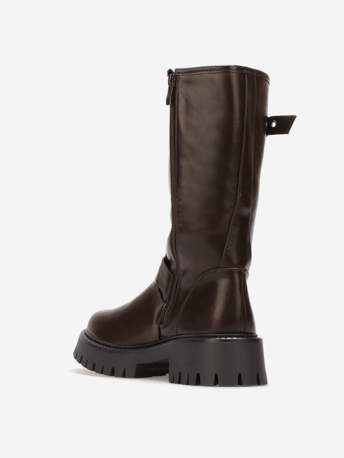 Bottes cavalières mi-hautes avec zip et boucles