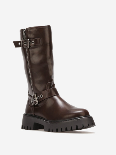 Bottes cavalières mi-hautes avec zip et boucles
