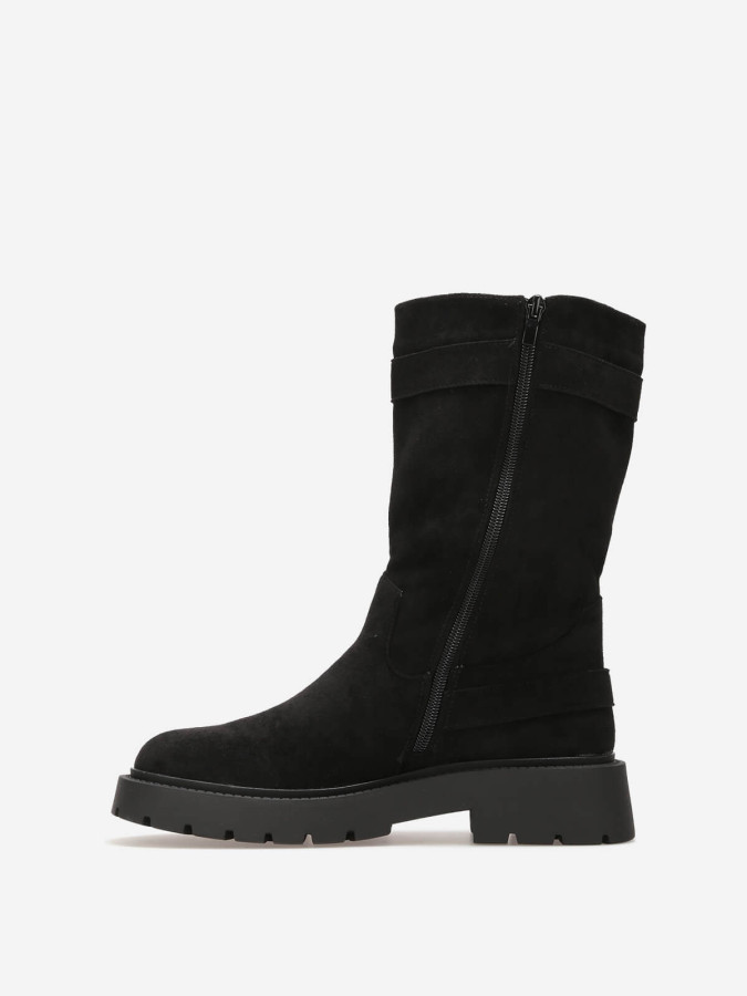 Bottines motard femme en suédine noire